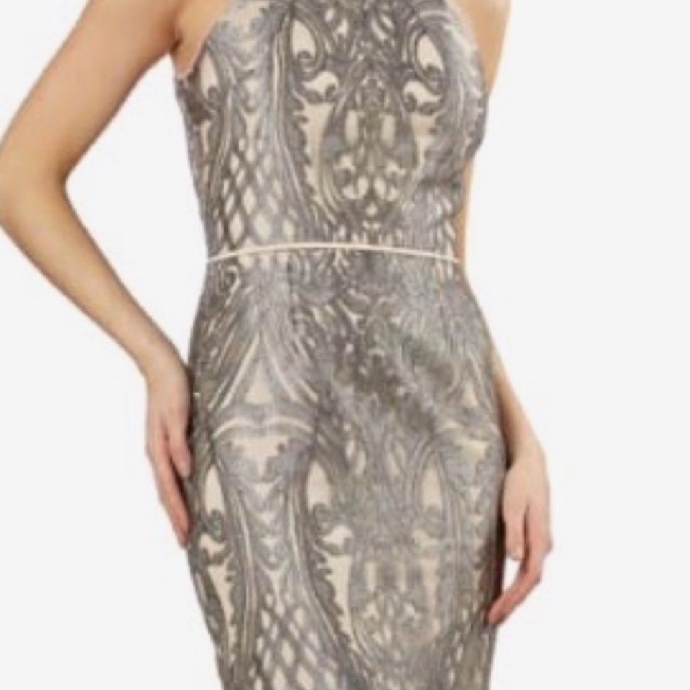 NWT JS COLLECTIONS metallic embroidered halter maxi dress SZ 4 * holiday dress - Picture 2 of 6